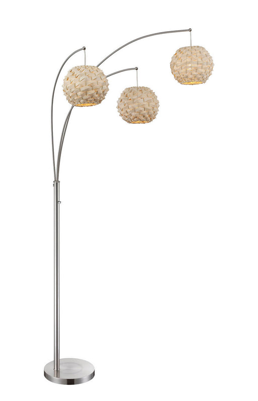 Linterna 3-Light Arch Lamp in Polished Steel Nat. Finish Bamboo Shade, LED 9Wx3