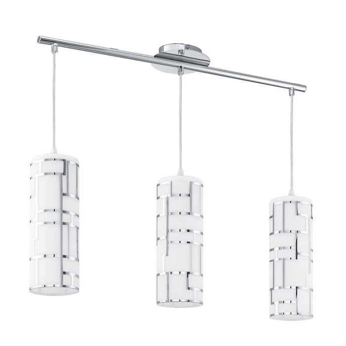 Bayman 3x60W Multi Light Pendant With Chrome Finish & White Decor Glass