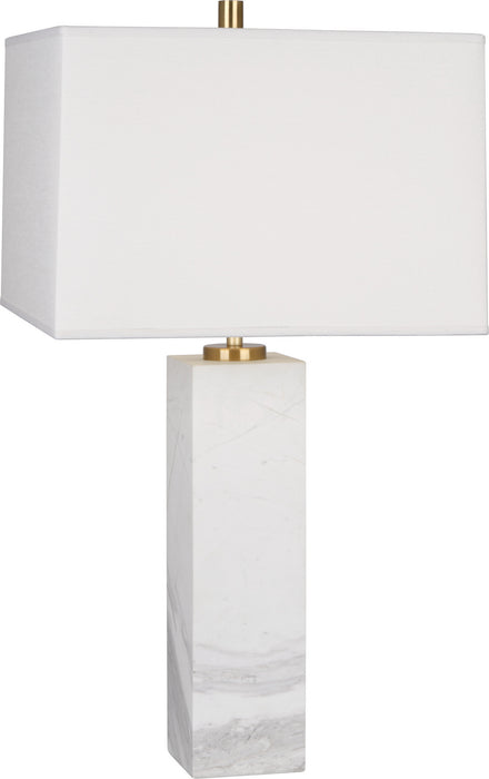 Jonathan Adler Canaan Table Lamp in Carrara Marble Base with Square Oyster Linen Shade - Lamps Expo