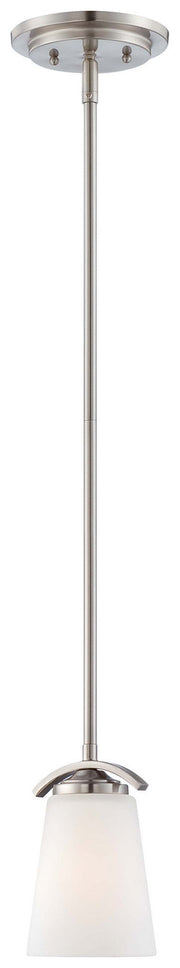 Overland Park 1-Light Mini-Pendant in Brushed Nickel & Etched White Glass