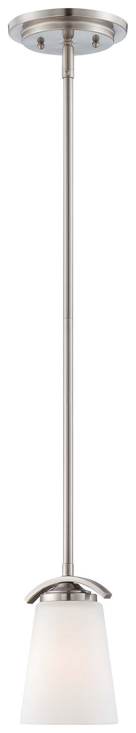 Overland Park 1-Light Mini-Pendant in Brushed Nickel & Etched White Glass