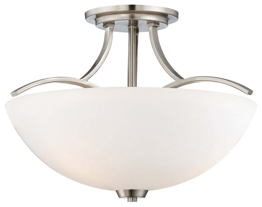 Overland Park 3-Light Semi-Flush Mount in Brushed Nickel & Etched White Glass