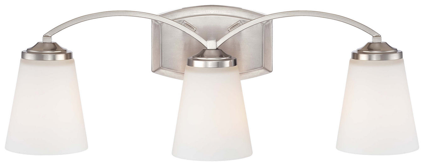 Overland Park 3-Light Bath Vanity in Brushed Nickel & Etched White Glass