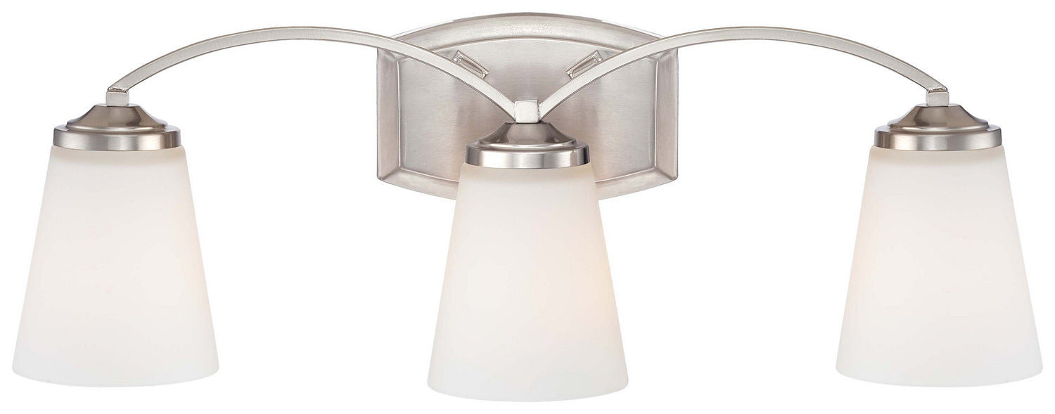 Overland Park 3-Light Bath Vanity in Brushed Nickel & Etched White Glass