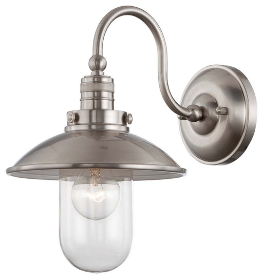 Downtown Edison 1-Light Wall Mount in Brushed Nickel & Clear Glass