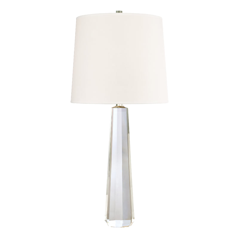 Taylor 1 Light Table Lamp With Crystal in Polished Nickel with White Faux Silk Shade