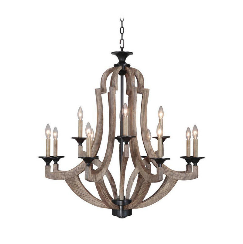 Winton 12 Light Chandelier in Weathered Pine/Bronze