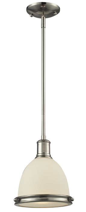 Mason 1 Light Mini Pendant in Brushed Nickel with Matte Opal Glass