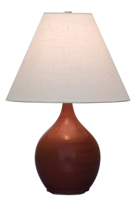 Scatchard 19 Inch Stoneware Accent Lamp in Copper Red with Cream Linen Hardback