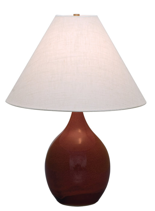 Scatchard 22.5 Inch Stoneware Table Lamp in Copper Red with Cream Linen Hardback