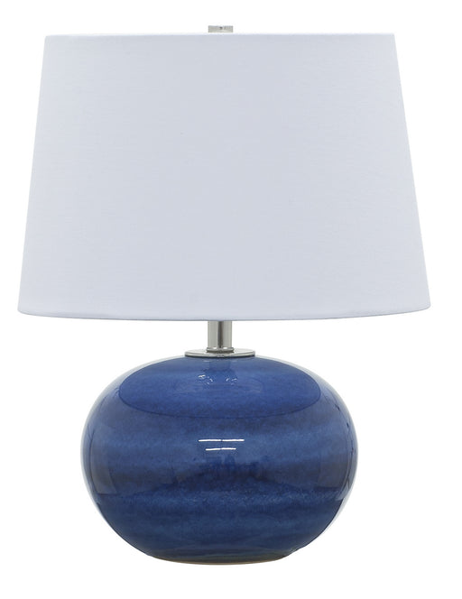 Scatchard 17 Inch Stoneware Table Lamp in Blue Gloss with White Linen Hardback
