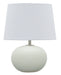 Scatchard 17 Inch Stoneware Table Lamp in White Matte with White Linen Hardback