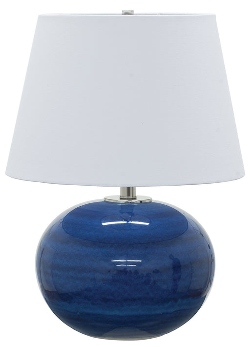 Scatchard 22 Inch Stoneware Table Lamp in Blue Gloss with White Linen Hardback