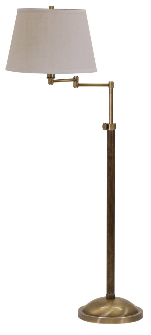 Richmond Swing Arm Antique Brass Floor Lamp with White Burlap Hardback
