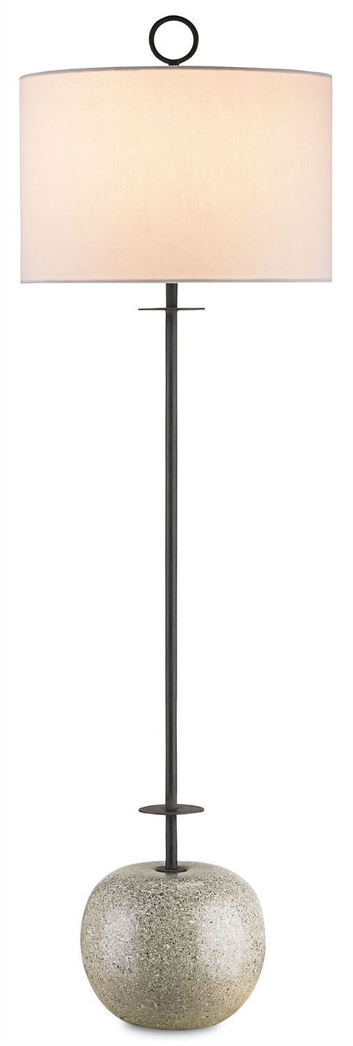 Atlas 1 Light Table Lamp in Blacksmith & Polished Concrete with Off White Linen Shade