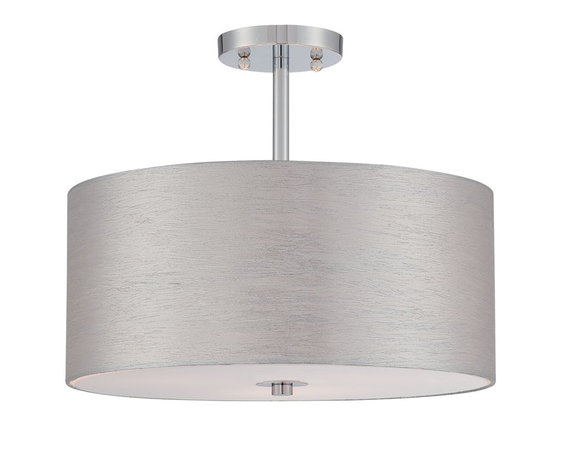 Silvain Semi-Flush Mount in Chrome Silver Fabric Shade, E27 A 60Wx3