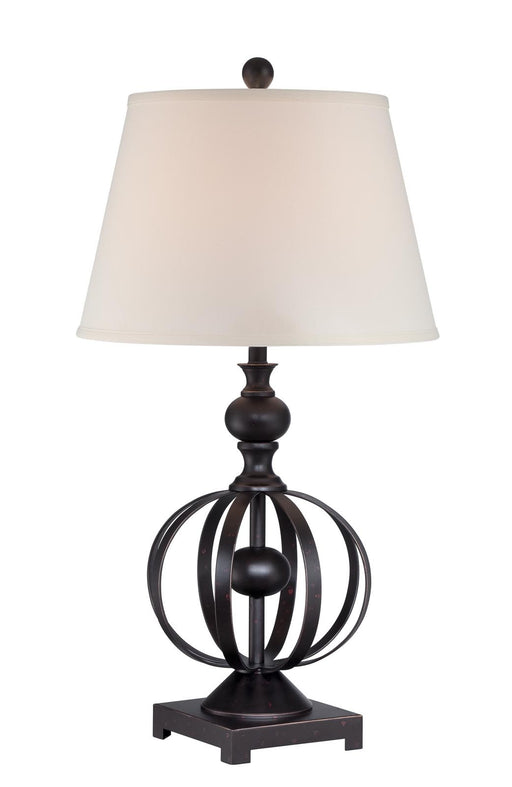 Marquette Table Lamp in Dark Bronze with White Fabric Shade, E27, CFL 25 with 3-Way