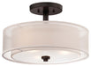 Parsons Studio 3-Light Semi-Flush Mount in Smoked Iron with Translucent Silver Linen & Off-White Linen Inner Shade