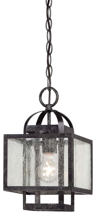 Camden Square 1-Light Mini-Pendant in Aged Charcoal & Clear Seeded Glass