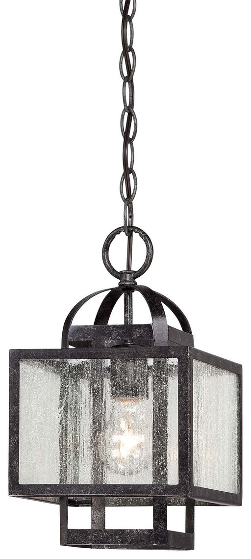 Camden Square 1-Light Mini-Pendant in Aged Charcoal & Clear Seeded Glass