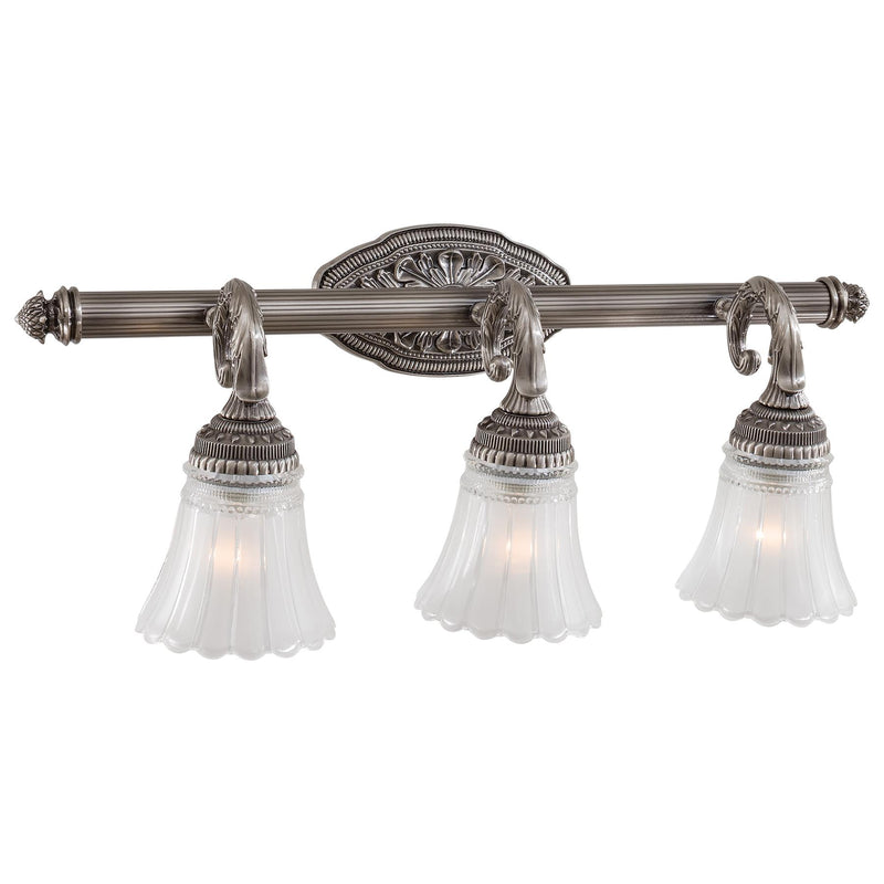 Europa 3-Light Bath Vanity in Brushed Nickel & Etched/Clear Glass - Lamps Expo
