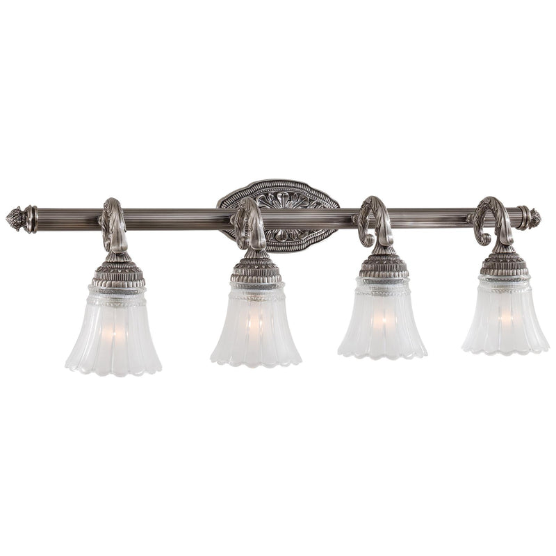 Europa 4-Light Bath Vanity in Brushed Nickel & Etched/Clear Glass - Lamps Expo