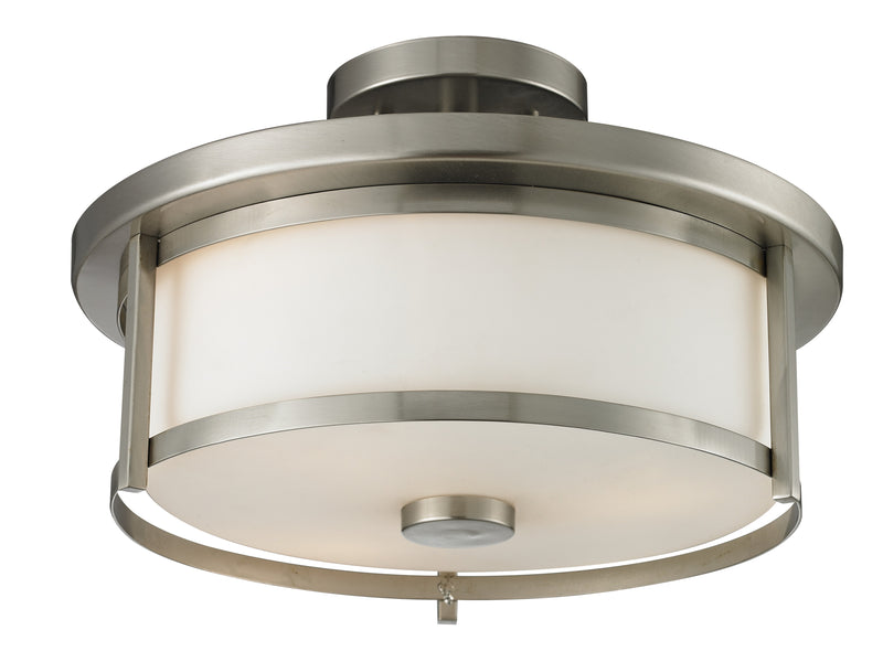 Savannah 2 Light Semi Flush Mount in Brushed Nickel with Matte Opal Glass