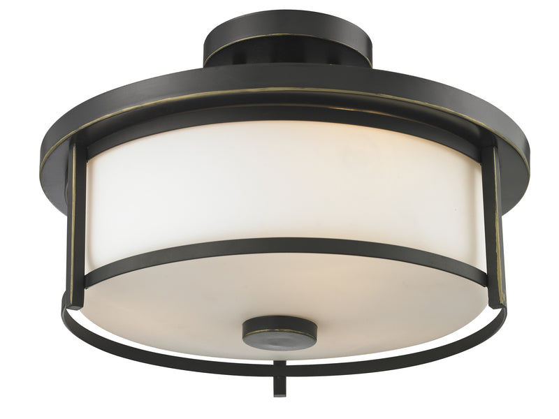 Savannah 2 Light Semi Flush Mount in Olde Bronze with Matte Opal Glass