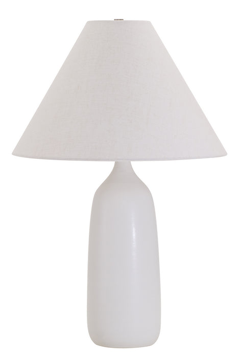 Scatchard 25 Inch Stoneware Table Lamp in White Matte with Cream Linen Hardback