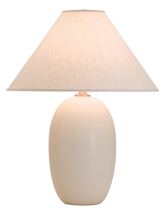 Scatchard 28.5 Inch Stoneware Table Lamp White Matte with Cream Linen Hardback