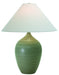Scatchard 29 Inch Stoneware Table Lamp in Green Matte with Cream Linen Hardback