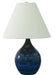 Scatchard 19 Inch Stoneware Accent Lamp in Midnight Blue with Cream Linen Hardback