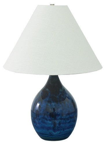 Scatchard 22.5 Inch Stoneware Table Lamp in Midnight Blue with Cream Linen Hardback