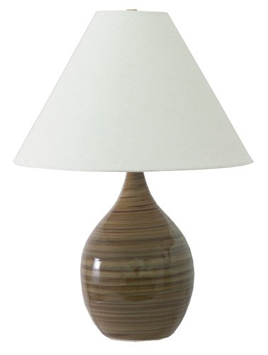 Scatchard 22.5 Inch Stoneware Table Lamp in Tiger's Eye with Cream Linen Hardback