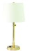Townhouse Adjustable Table Lamp in Raw Brass with Convenience Outlet with Off-White Linen Hardback