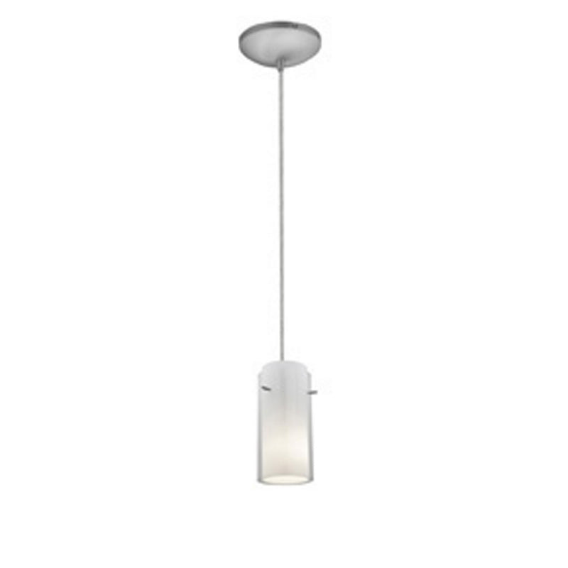 Glass`n Glass Cylinder 1-Light Pendant in Brushed Steel Finish