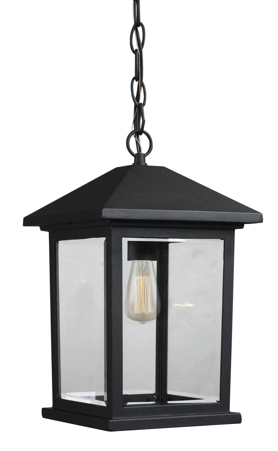 Portland 1 Light Outdoor Chain Light in Black with Clear Beveled Glass