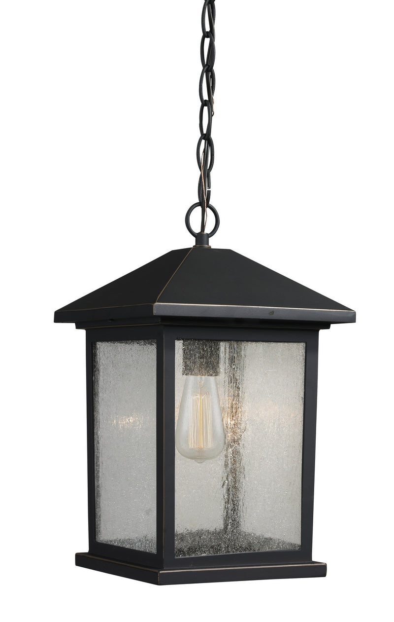 Portland 1 Light Outdoor Chain Light in Rubbed Bronze with Clear Seedy Glass