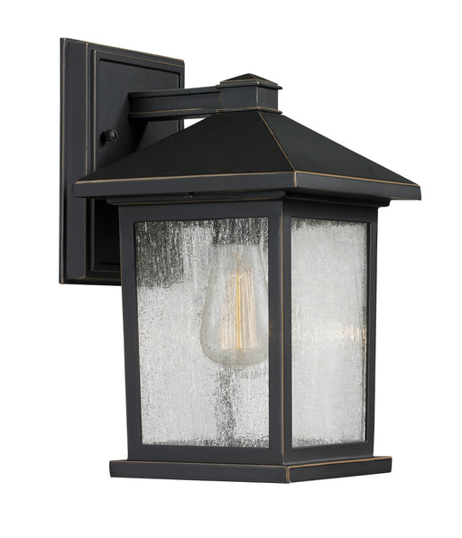 Portland 1 Light Outdoor Wall Light in Rubbed Bronze with Clear Seedy Glass