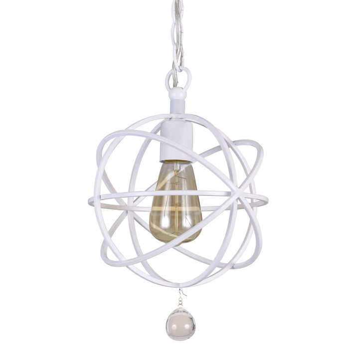 Solaris 1 Light Pendant in Wet White with Clear Glass Drops