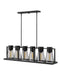 Refinery Six Light Linear Chandelier in Black with Smoked glass