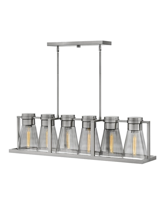 Refinery Six Light Linear Chandelier in Brushed Nickel with Smoked glass