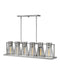 Refinery Six Light Linear Chandelier in Brushed Nickel with Smoked glass