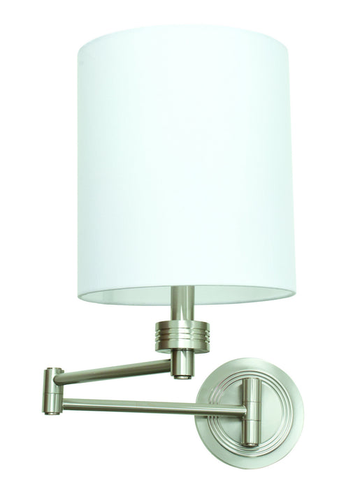 Wall Swing Arm Lamp in Satin Nickel with White Linen Hardback