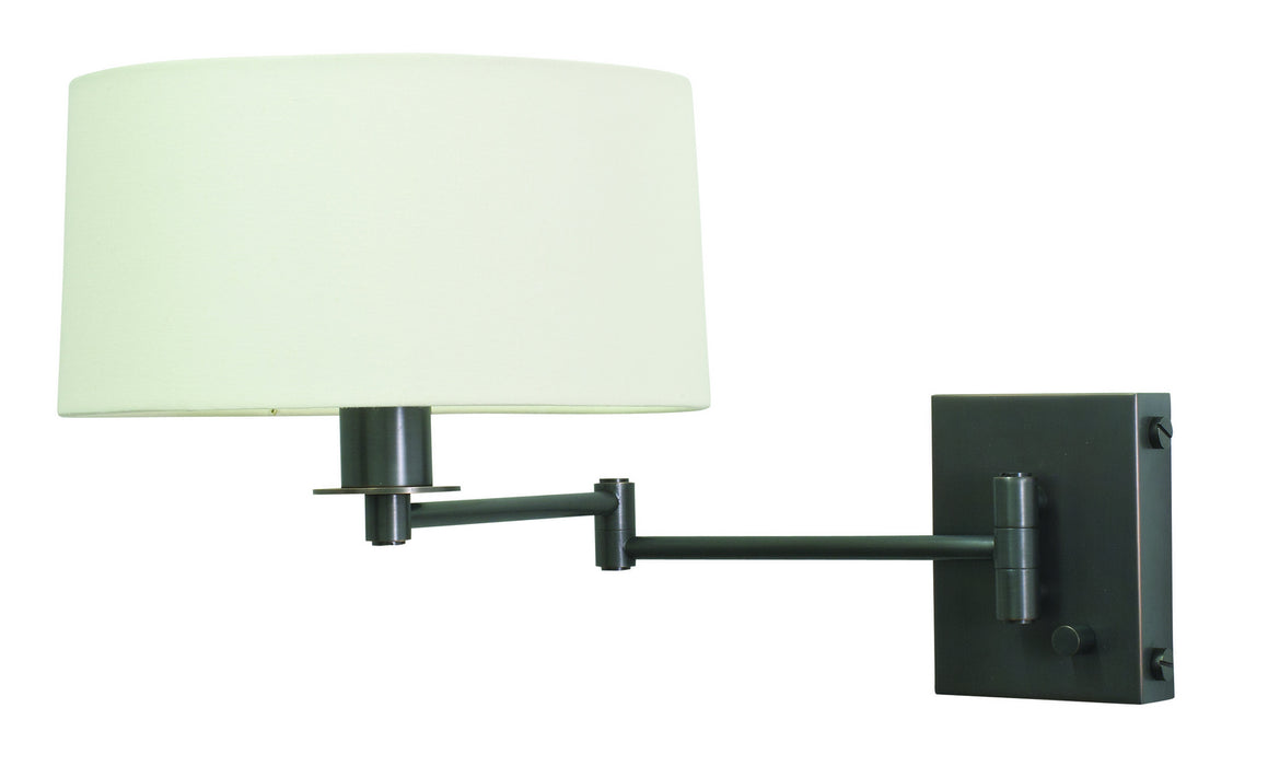 Wall Swing Lamp in Oil Rubbed Bronze with Full Range Dimmer with Off-White Linen Hardback