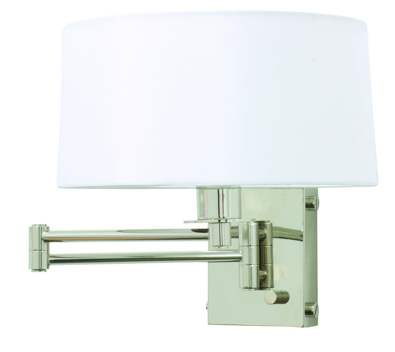 Wall Swing Lamp in Polished Nickel with Full Range Dimmer with White Linen Hardback