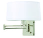 Wall Swing Lamp in Polished Nickel with Full Range Dimmer with White Linen Hardback