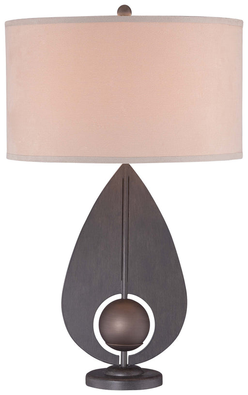 1 Light Table Lamp in Iron & Antique Bronze Accents with Light Brown Suede