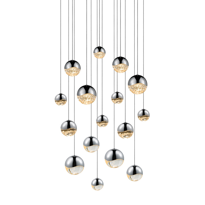 Grapes 16-Light Square Assorted LED Pendant in Polished Chrome