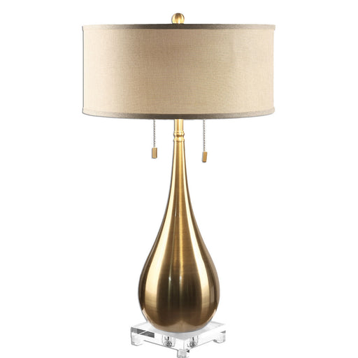 Uttermost's Lagrima Brushed Brass Lamp Designed by Jim Parsons